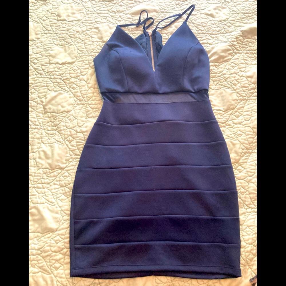 Blue dress.